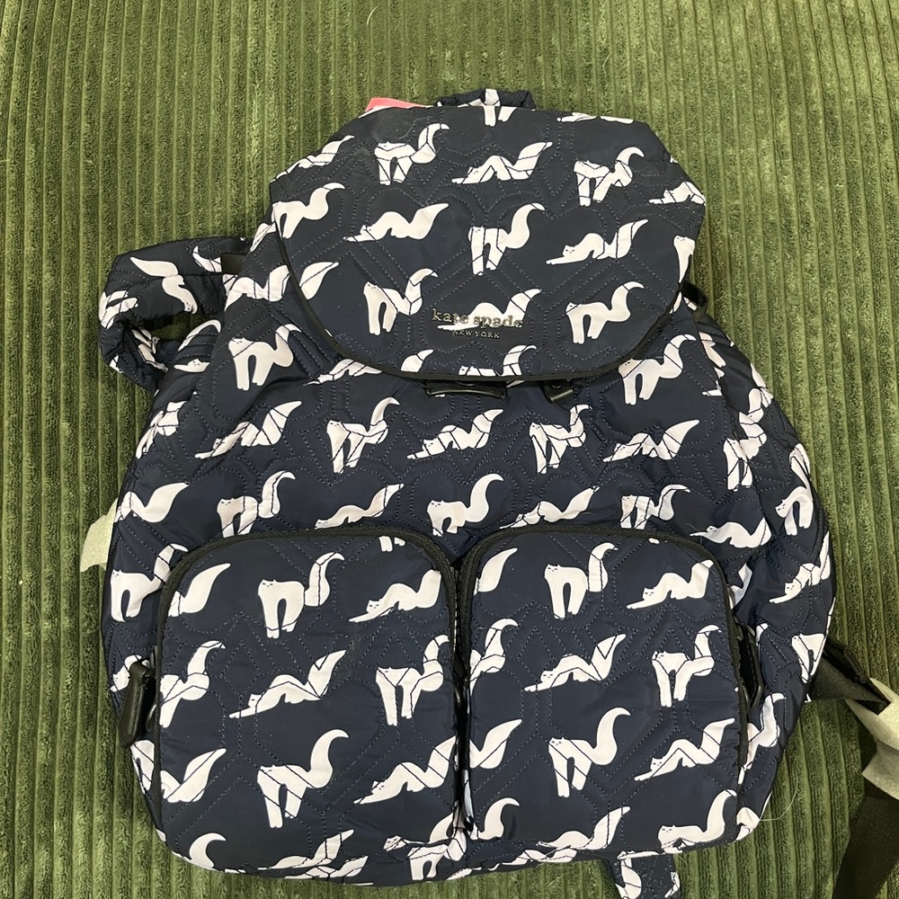 kate spade navy backpack with white fox print
